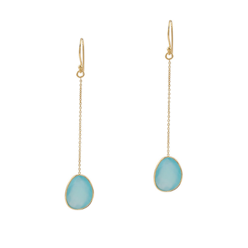 Blue Chalcedony Gold Over Silver Long Earrings
