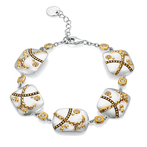 Sterling Silver Crossroads Bracelet with 18K Gold and White Topaz