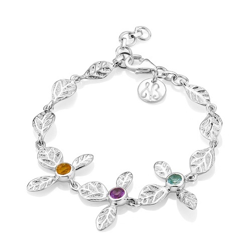 Sterling Silver Hydrangea Flowers Bracelet with Citrine, Blue Topaz and Amethyst