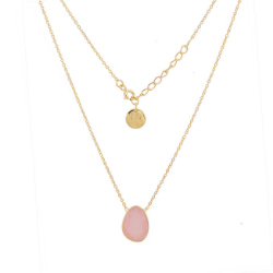 Pink Chalcedony Single Pebble Gold Over Silver Necklace