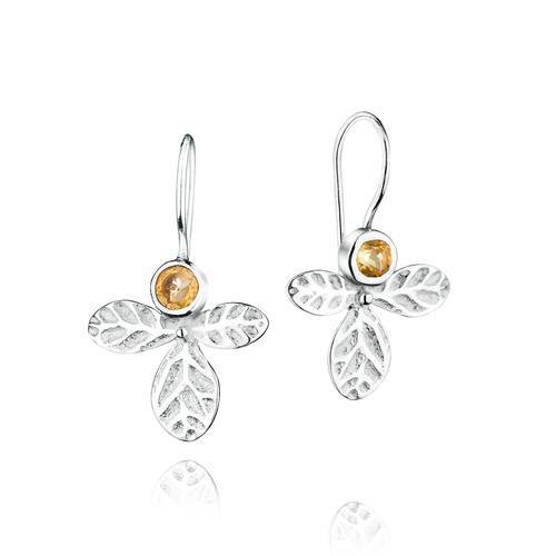 Sterling Silver Hydrangea Flower Earrings with Citrine
