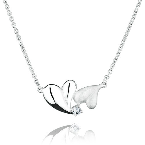 Sterling Silver Two-Toned Hearts White Topaz Necklace