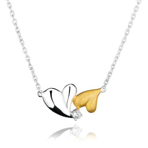 Sterling Silver Yellow 18K Gold Plated Hearts White Topaz Necklace
