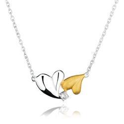Sterling Silver Yellow 18K Gold Plated Hearts White Topaz Necklace