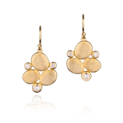 Sterling Silver Pebbles Cluster Earring with 14K Gold and White Sapphires