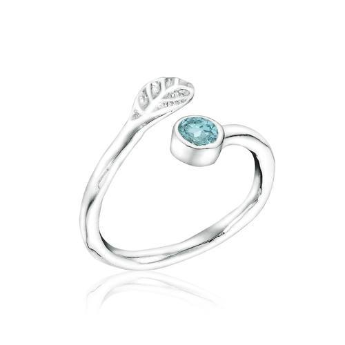 Adjustable Sterling Silver Hydrangea Petals Ring with Blue Topaz