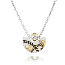 Sterling Silver Half-Circle Crossroads Necklace with 18K Gold and White Topaz
