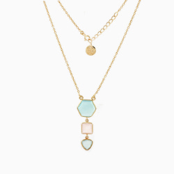 Blue and Pink Chalcedony Triple Dangle Gold Over Sterling Silver Necklace