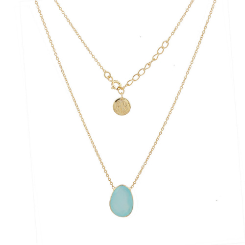 Blue Chalcedony Single Pebble Gold Over Silver Necklace