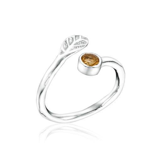 Adjustable Sterling Silver Hydrangea Petals Ring with Citrine
