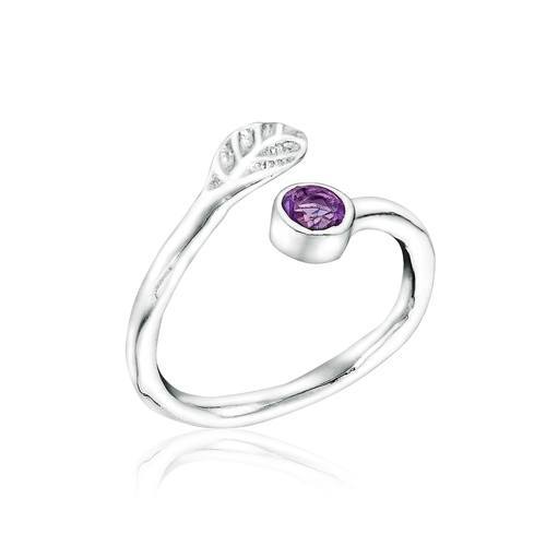 Adjustable Sterling Silver Hydrangea Petals Ring with Amethyst