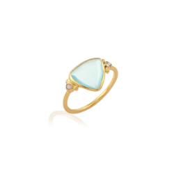 Blue Chalcedony Diamond Shape Gold Over Sterling Silver Ring