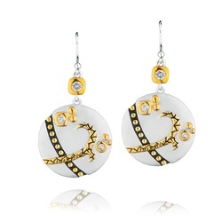 Round Sterling Silver Crossroads Earrings with 18K Gold and White Topaz