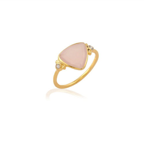 Pink Chalcedony Diamond Shape Gold Over Sterling Silver Ring